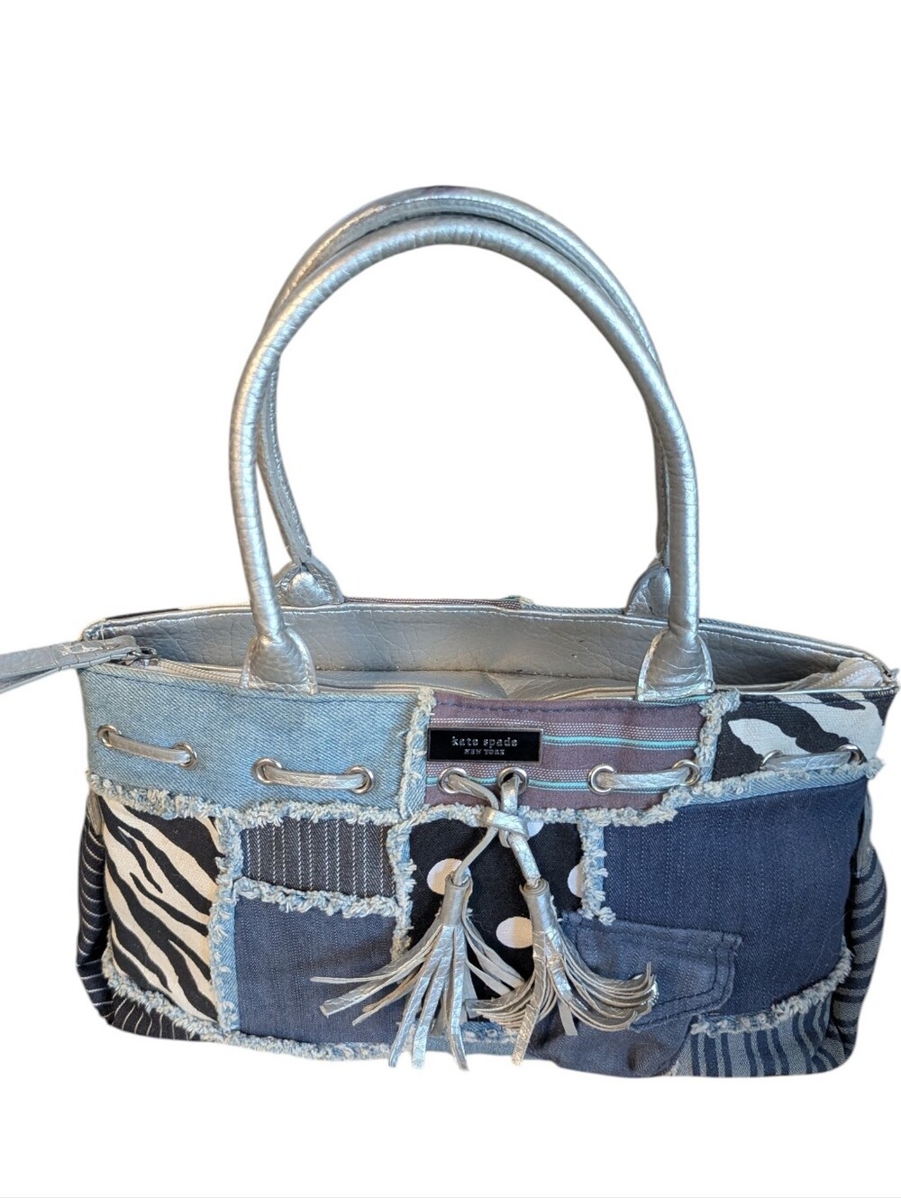 Kate Spade Vintage Y2K Denim Patchwork Purse Handbag Zebra Polka Dot Whimsical